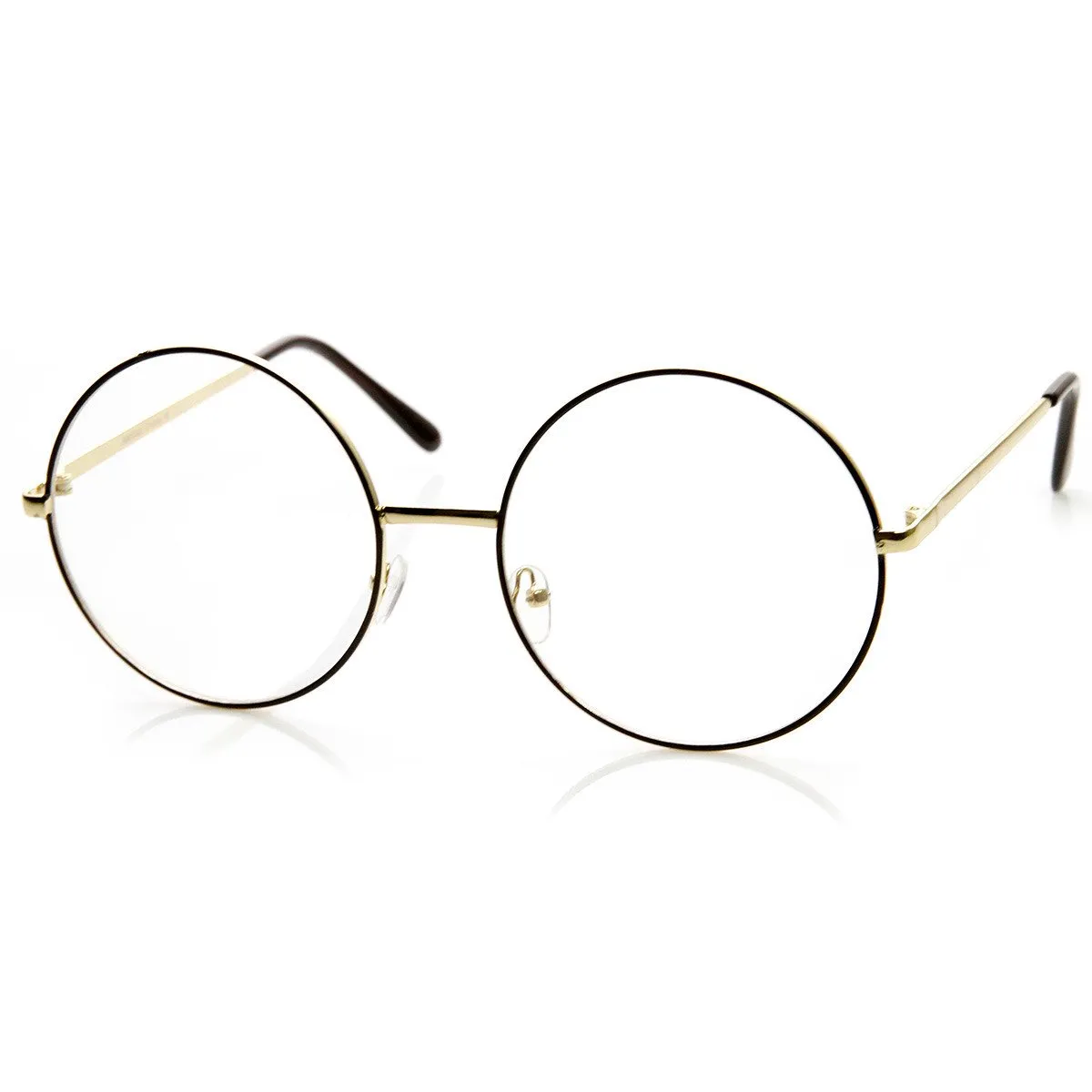1920's Vintage Era Large Round Metal Clear Lens Glasses