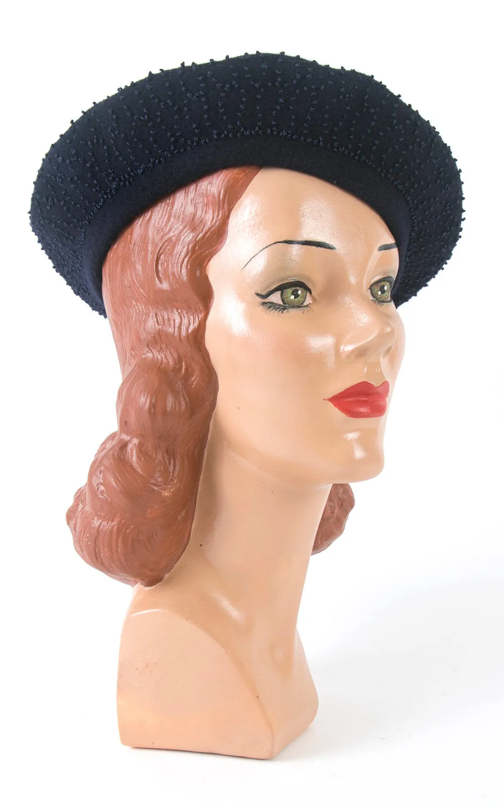 1940s Navy Blue French Knot Beret