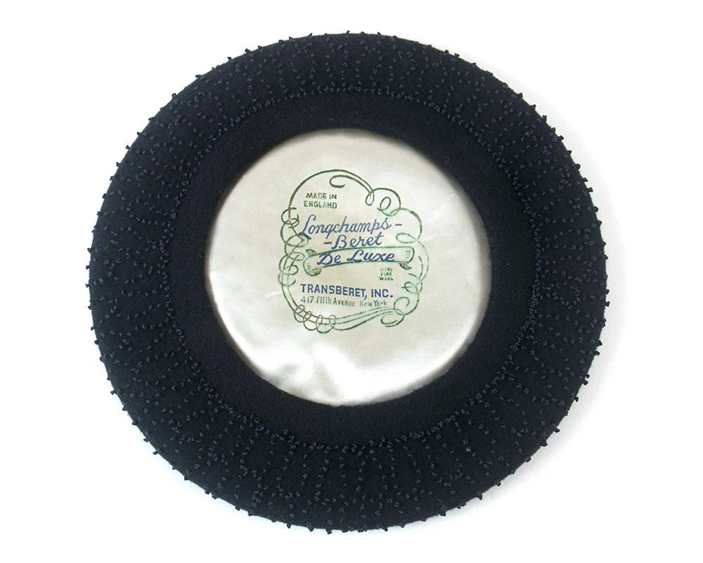 1940s Navy Blue French Knot Beret