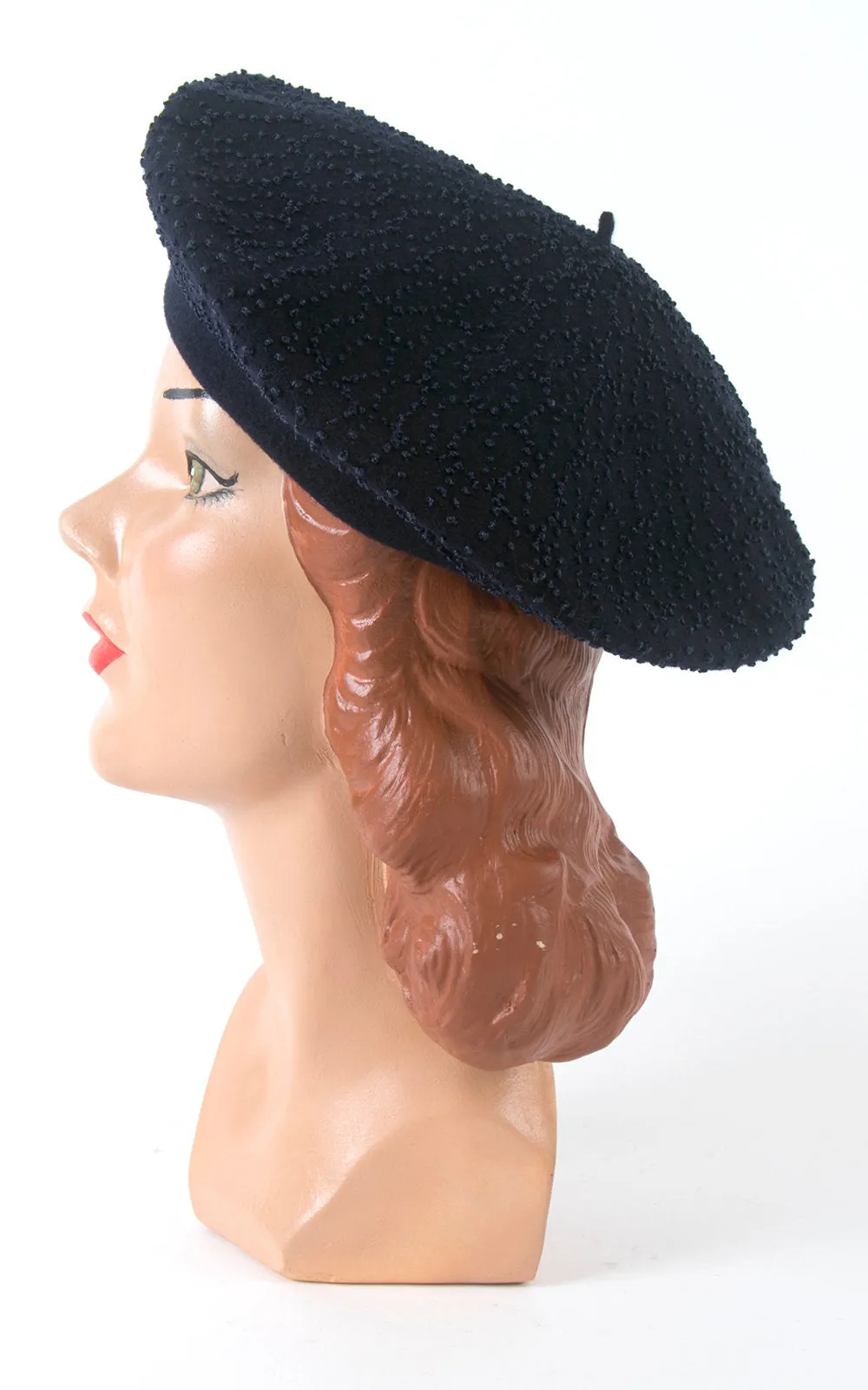 1940s Navy Blue French Knot Beret