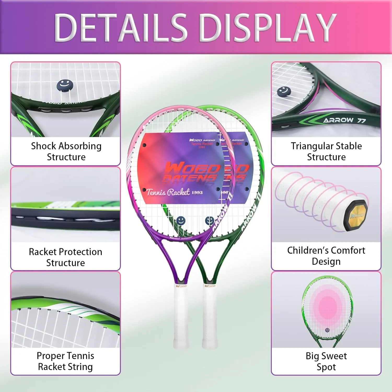 19" 23" 25" Kids Tennis Racket Junior/Youth Tennis Racquet with Tennis Ball Carry Bag Overgrips Vibrations Dampers