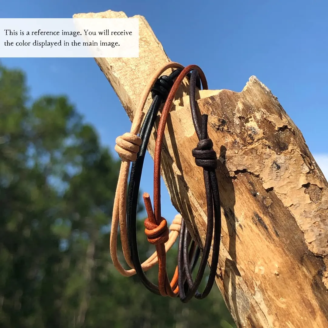 2 mm Men Genuine Leather Bracelet - Handmade Adjustable Cuff, Mens Minimalism Leather Wrap Wristband, Simple Accessories, Premium Leather, Women Gift To Boyfriend, Pulsera Hombre (Distressed Brown)