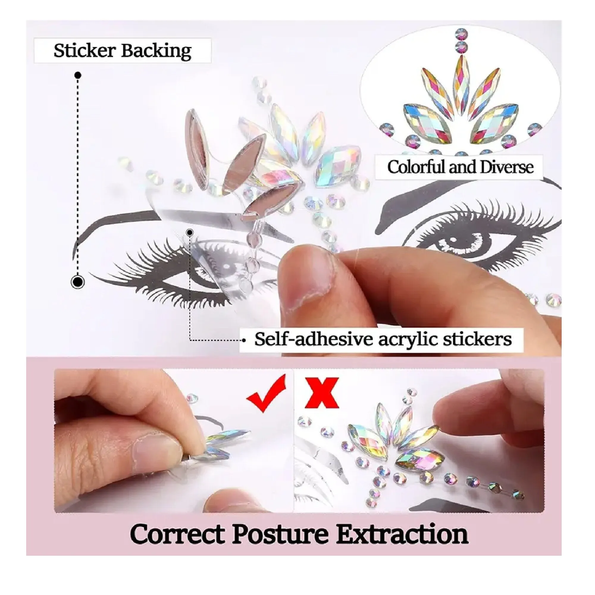 2 Pieces Acrylic Rhinestone Body Jewelry | Festival Mermaid Chest Stickers