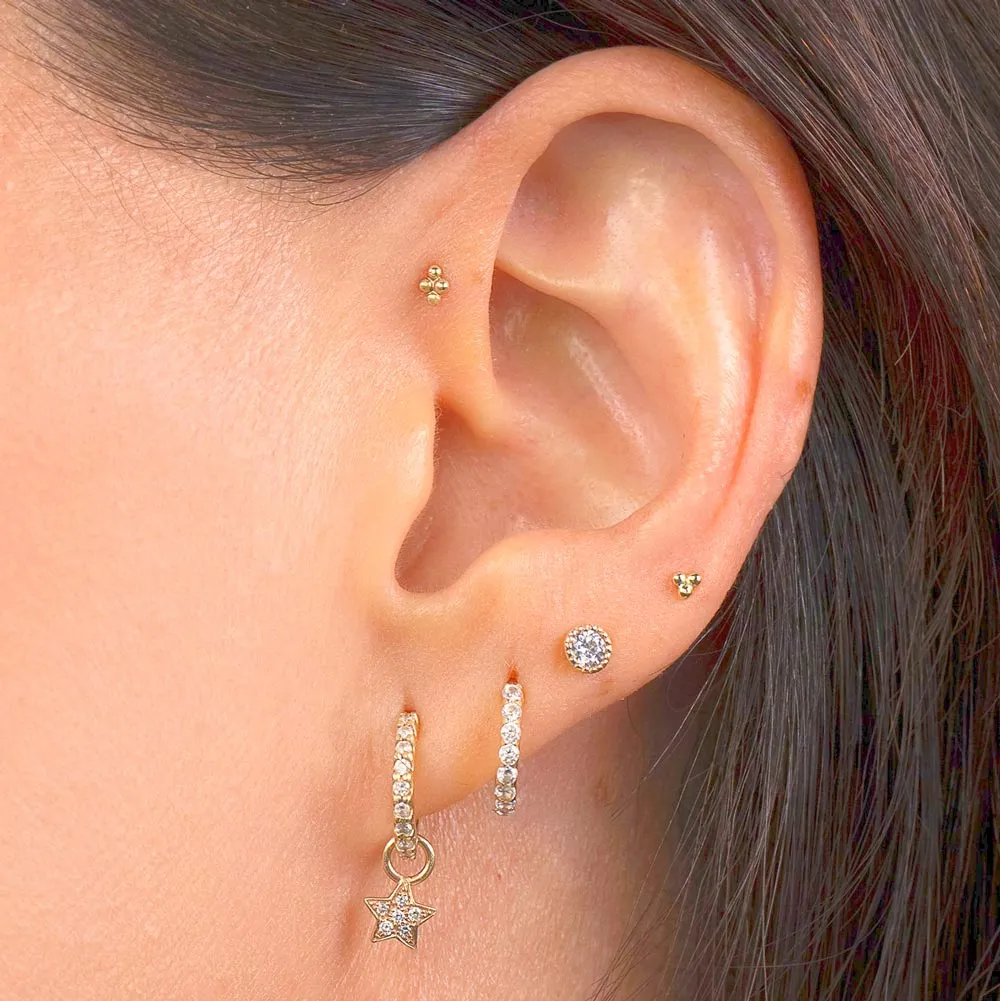 4 Bead 14K Gold Labret Lip Ring Tragus Cartilage Stud