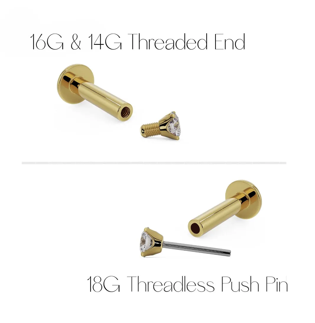 4 Bead 14K Gold Labret Lip Ring Tragus Cartilage Stud