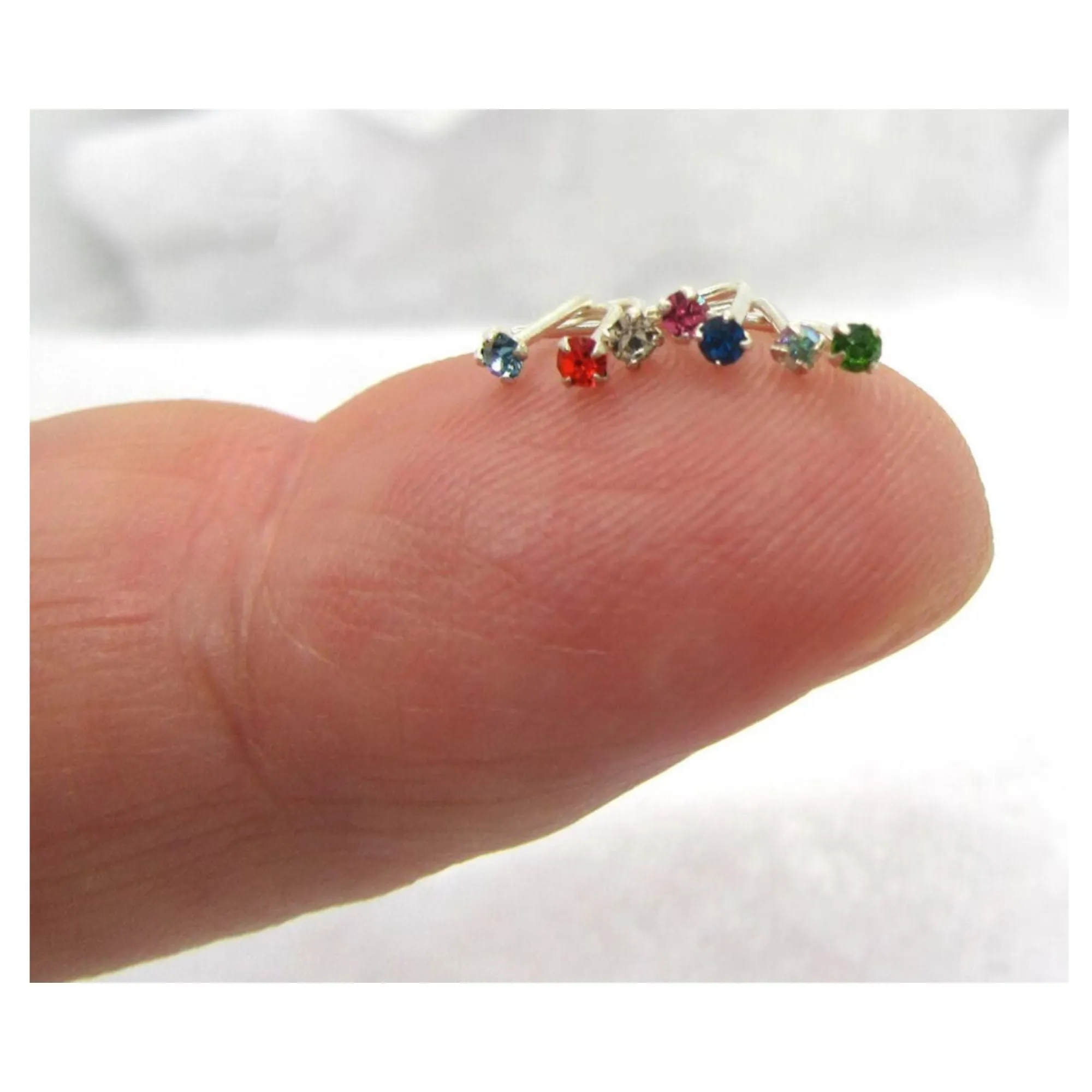 7 Small 1.5mm Gem Crystal Claw Set Straight Nose Stud L Bend Shape Bent Post Pin Jewelry 22 gauge 22G Pin Assorted Colors