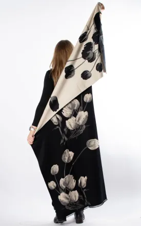 Autumn Winter Scarf | Tulips | Black & Cream