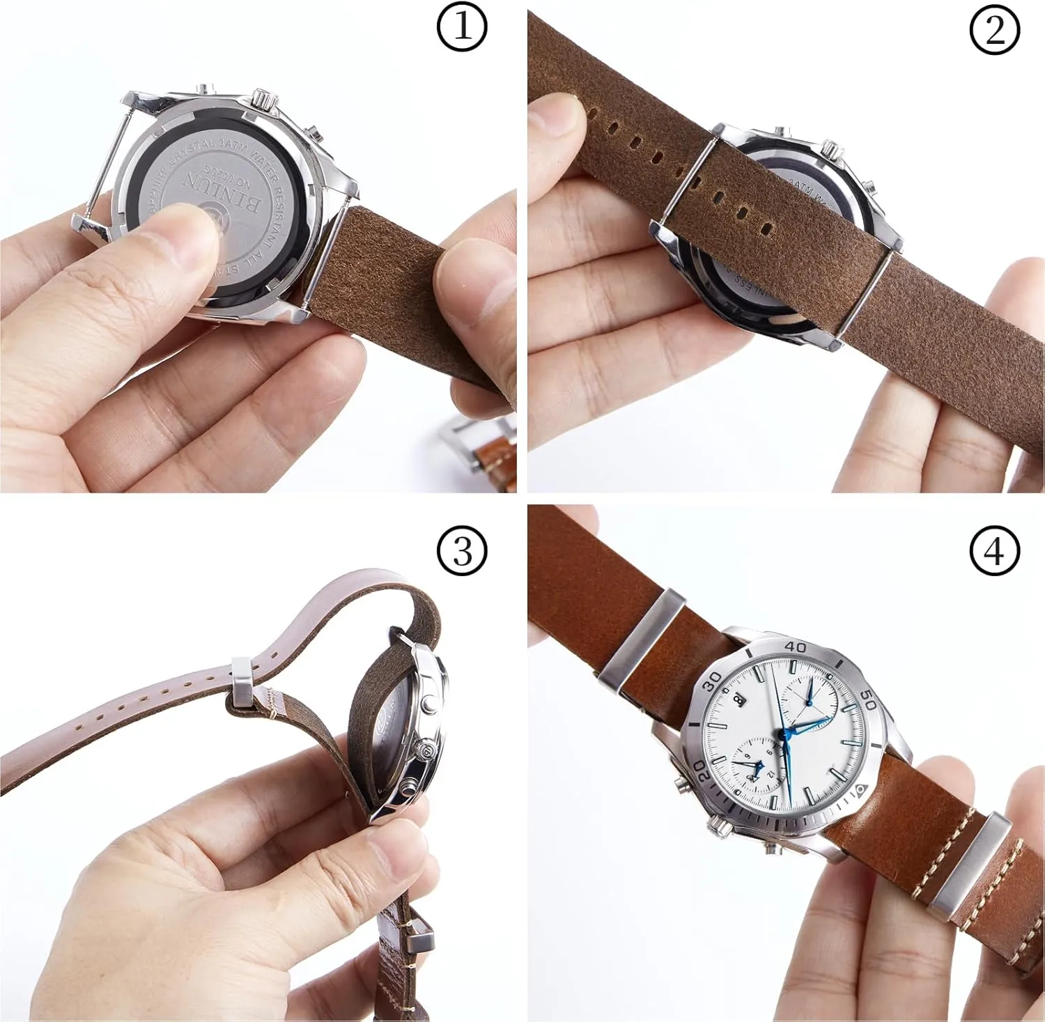 BINLUN Leather Watch Band Crazy Horse Oiled Leather Watch Straps 18mm 19mm 20mm 21mm 22mm 24mm Replacement One-Piece Watchbands for Men and Women Silver & Black Buckle