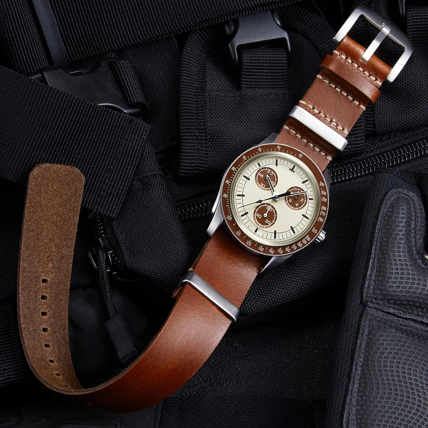 BINLUN Leather Watch Band Crazy Horse Oiled Leather Watch Straps 18mm 19mm 20mm 21mm 22mm 24mm Replacement One-Piece Watchbands for Men and Women Silver & Black Buckle