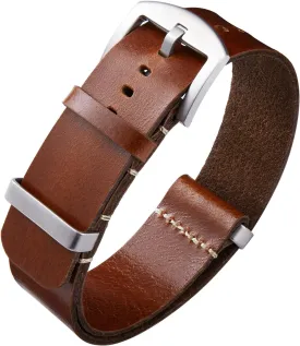 BINLUN Leather Watch Band Crazy Horse Oiled Leather Watch Straps 18mm 19mm 20mm 21mm 22mm 24mm Replacement One-Piece Watchbands for Men and Women Silver & Black Buckle