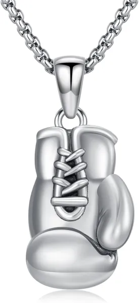 Boxing Necklace 925 Sterling Silver Boxing Gloves Pendant Necklace Punk Jewelry Gifts for Men
