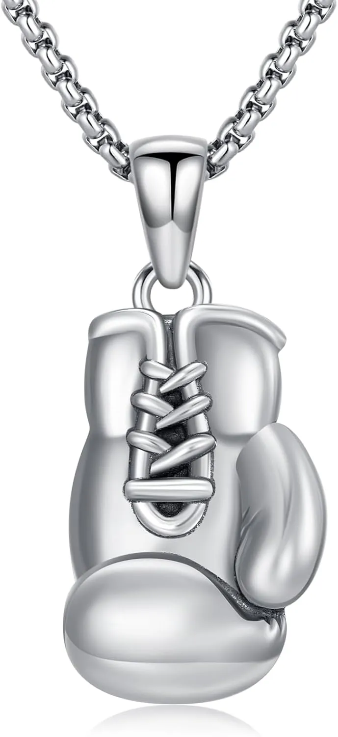 Boxing Necklace 925 Sterling Silver Boxing Gloves Pendant Necklace Punk Jewelry Gifts for Men