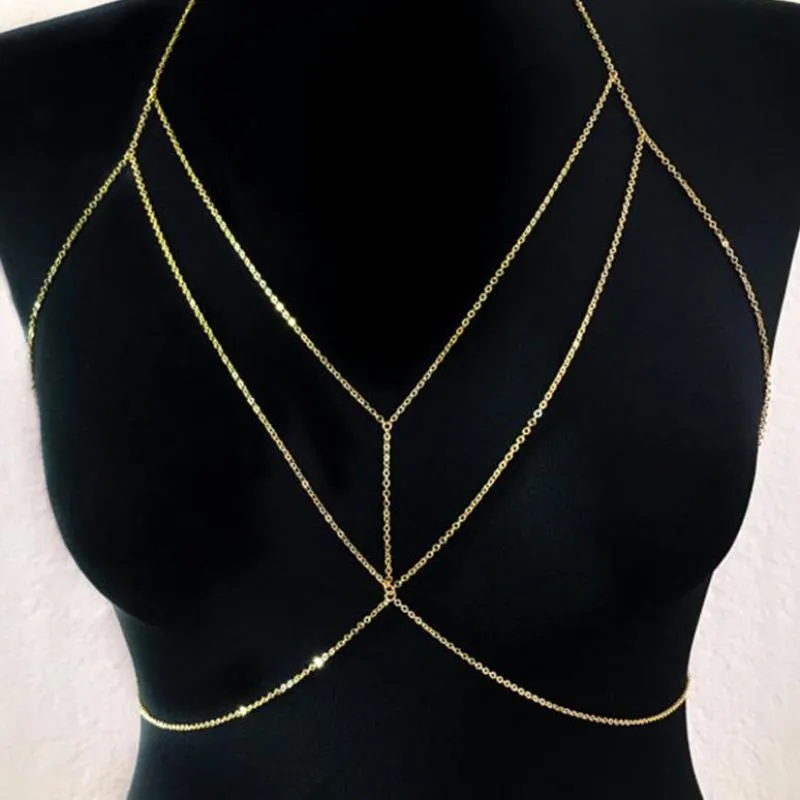Chain Bra | Layered Body Chain | Body Harness Chain | Body Cross Necklace | Body Chain Link Bra | Festival body chain | Body Chain Bralette