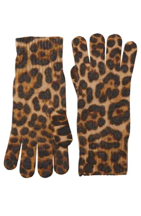 CHEETAH PRINT CASHMERE GLOVES WITH TOUCH TECH