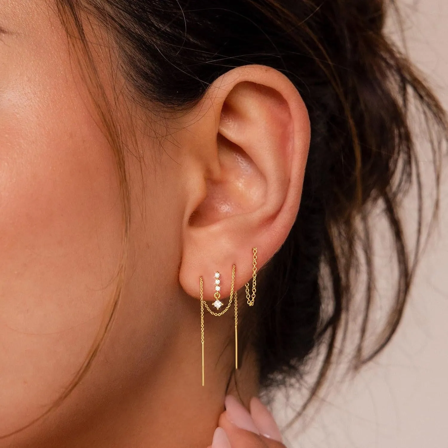 CHESKY Dangle Earrings for Women Trendy, Dainty 14K Gold Plated Chain Earrings for Womens Simple Threader Earrings Non Tarnish Hypoallergenic Long Drop Earrings Jewelry Set for Women Gifts