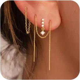 CHESKY Dangle Earrings for Women Trendy, Dainty 14K Gold Plated Chain Earrings for Womens Simple Threader Earrings Non Tarnish Hypoallergenic Long Drop Earrings Jewelry Set for Women Gifts