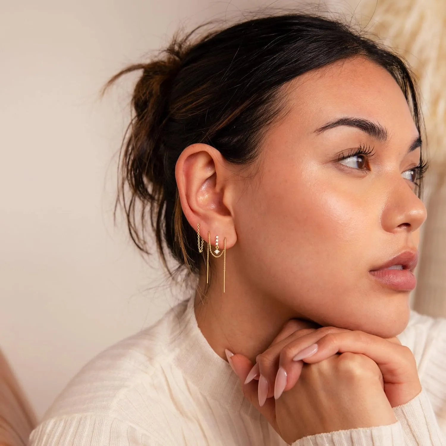 CHESKY Dangle Earrings for Women Trendy, Dainty 14K Gold Plated Chain Earrings for Womens Simple Threader Earrings Non Tarnish Hypoallergenic Long Drop Earrings Jewelry Set for Women Gifts