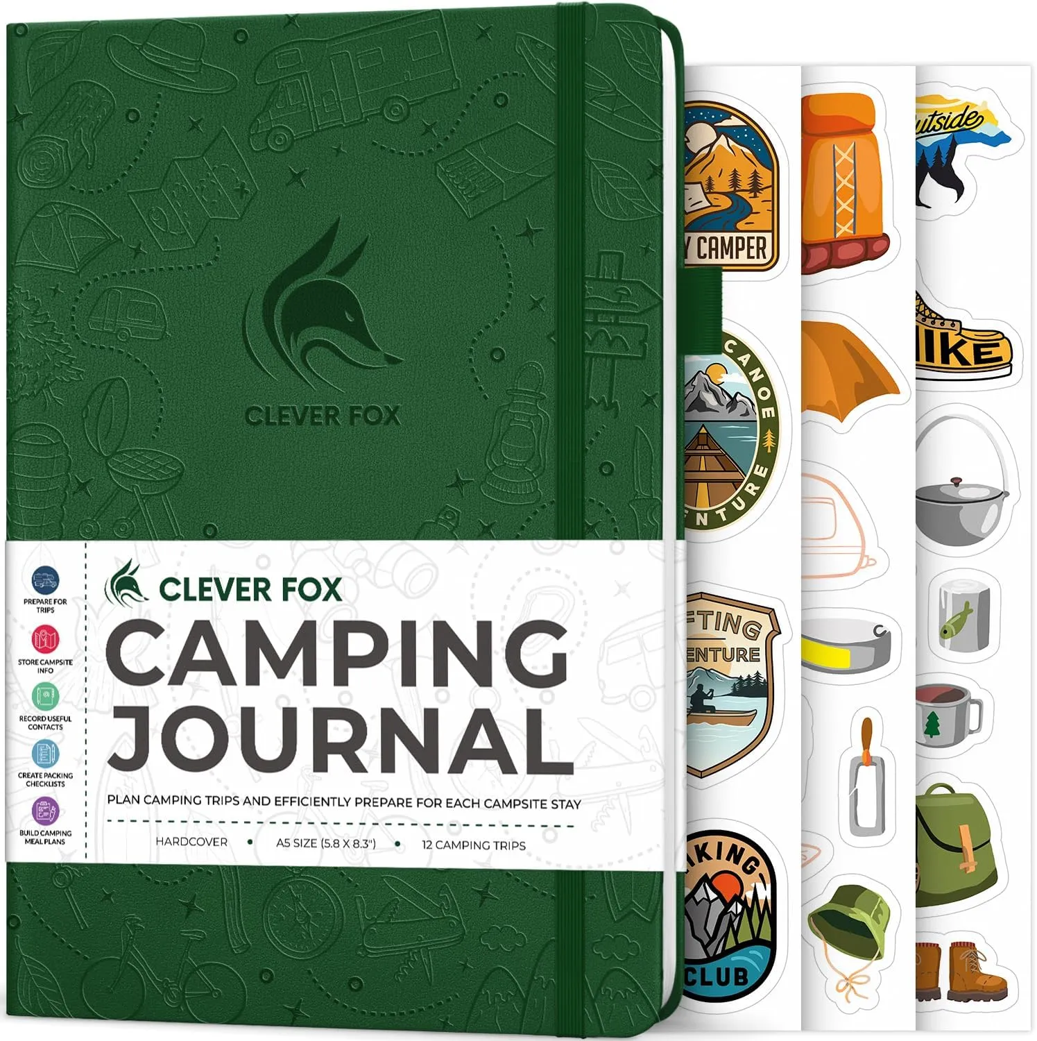 Clever Fox Camping Journal  Camper Log Book & RV Trip Planner  Outdoor Camp Journal & Adventure Travel Notebook  12 Trips Total, 8 Pages per Trip  Hardcover, A5 Size (Forest Green)