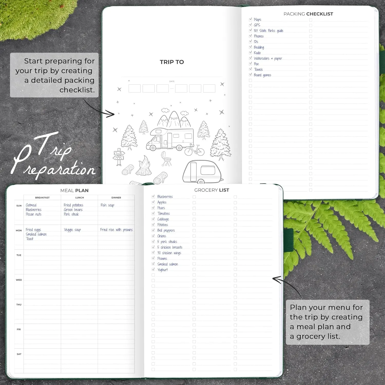 Clever Fox Camping Journal  Camper Log Book & RV Trip Planner  Outdoor Camp Journal & Adventure Travel Notebook  12 Trips Total, 8 Pages per Trip  Hardcover, A5 Size (Forest Green)