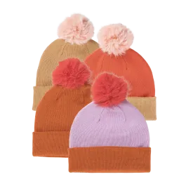 Colorblock Hat with Faux Fur Pom