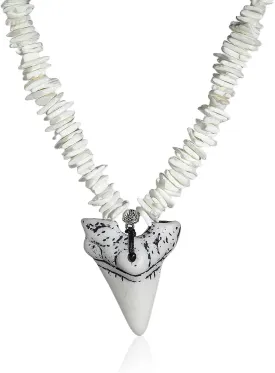 COLORFUL BLING 3/4Pcs Shark Tooth Rope Bead Pendant Necklace for Men Lucky Shark Tooth Pendant Cool Beach Necklace Surfer Vintage Tooth Necklace for Imitation Cool Fossil Shark Teeth