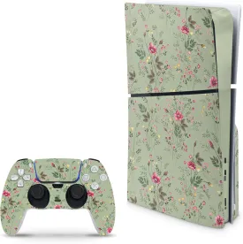 Compatible with PS5 Slim Skin for Console and Controllers by ZOOMHITSKINS, 3M Vinyl Decal Cover Sticker, Elegant Botanical Floral Green Flowers, Durable, Bubble-Free, Precisely Cut