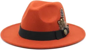 DHAEY Gentleman Classical British Jazz Feather Hat Decorated Face Woolen Hat, Autumn and Winter Woolen Felt Hat Luopan Caps & Hats (Color : Caramel, Size : 56-58cm)