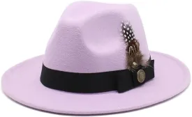 DHAEY Gentleman Classical British Jazz Feather Hat Decorated Face Woolen Hat, Autumn and Winter Woolen Felt Hat Luopan Caps & Hats (Color : Taro Purple, Size : 56-58cm)