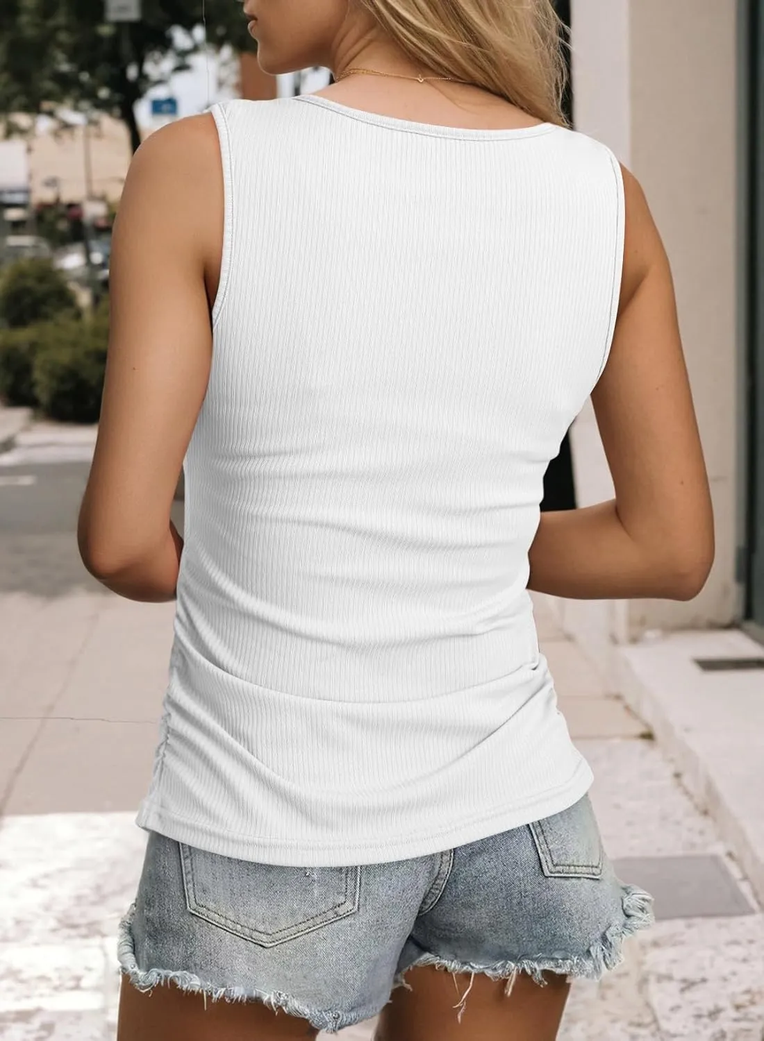 Dokotoo Tank Top with Built in Bra for Women Casual Summer Sleeveless Tops Slim Fitted V Neck Ruched Cami Shirts