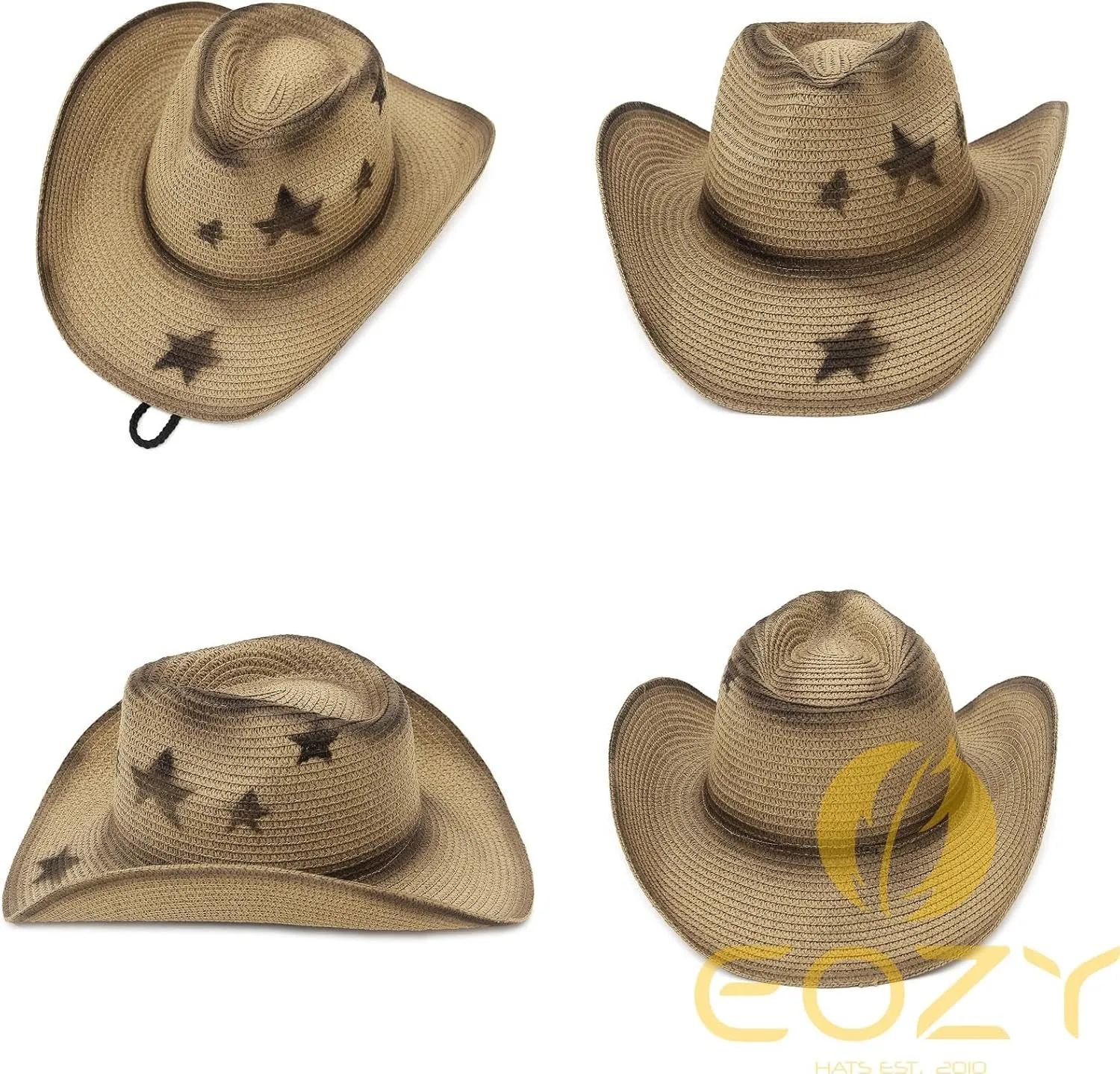 EOZY Western Cowboy Hat with String for Women Men Foldable Summer Sun Protection Straw Beach Hats with Wide Brim