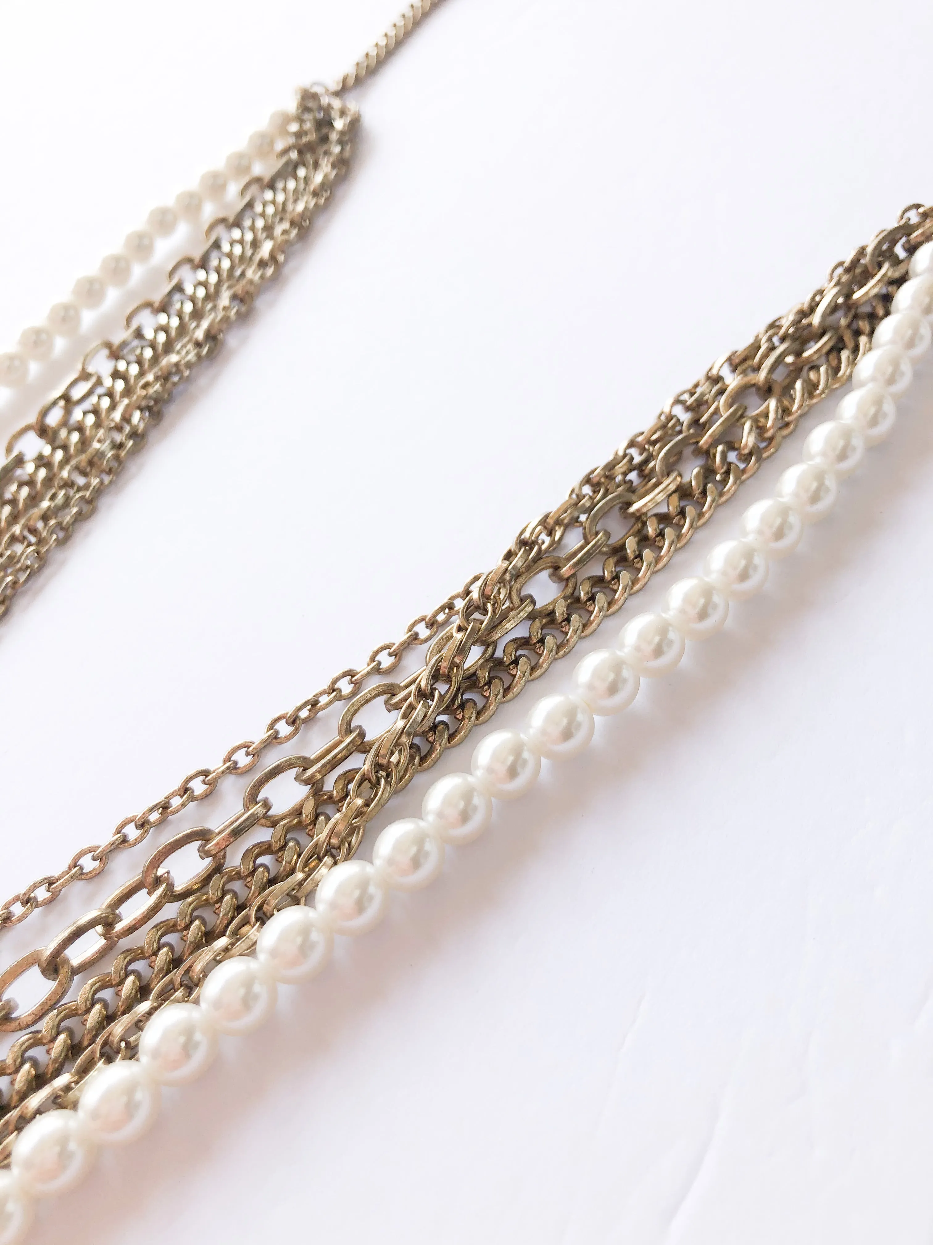 Faux Pearl Gold Chain Layered Long Necklace / Body Chain