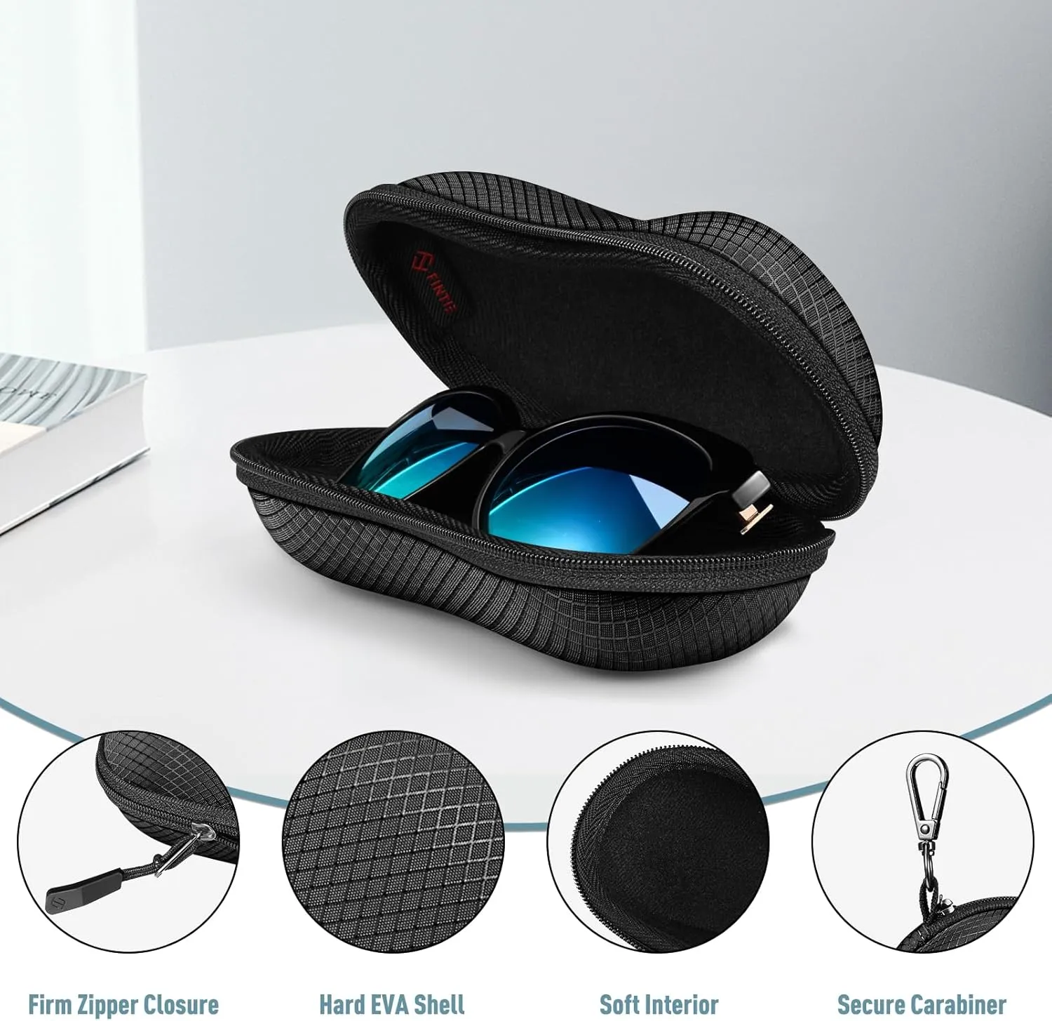 Fintie Sunglasses Case, Hard EVA Shell Shockproof Sport Glasses Case with Metal Carabiner Travel Zipper Eyeglasses Holder