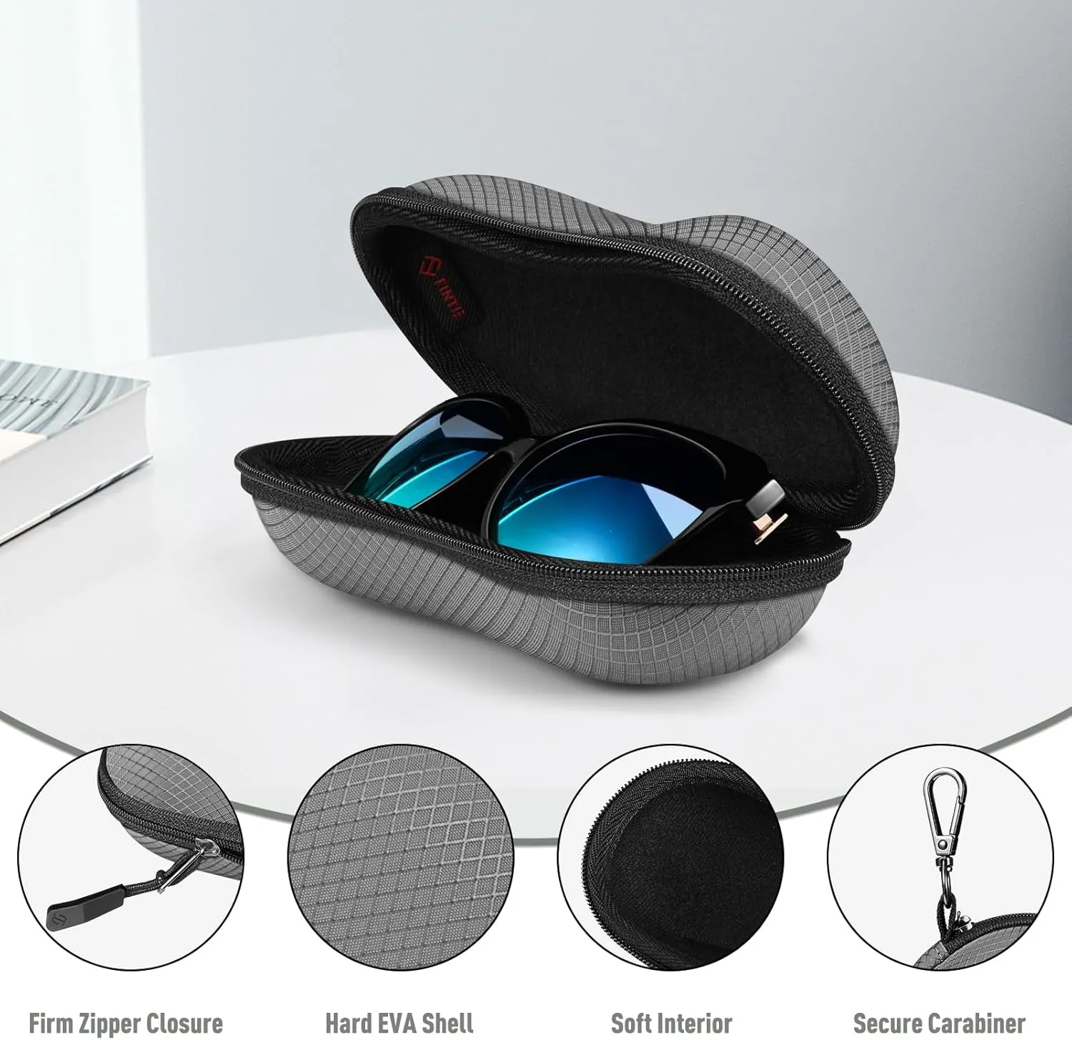 Fintie Sunglasses Case, Hard EVA Shell Shockproof Sport Glasses Case with Metal Carabiner Travel Zipper Eyeglasses Holder