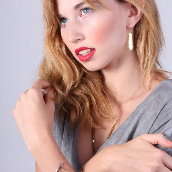 Gold Long Feather Dangle Earrings