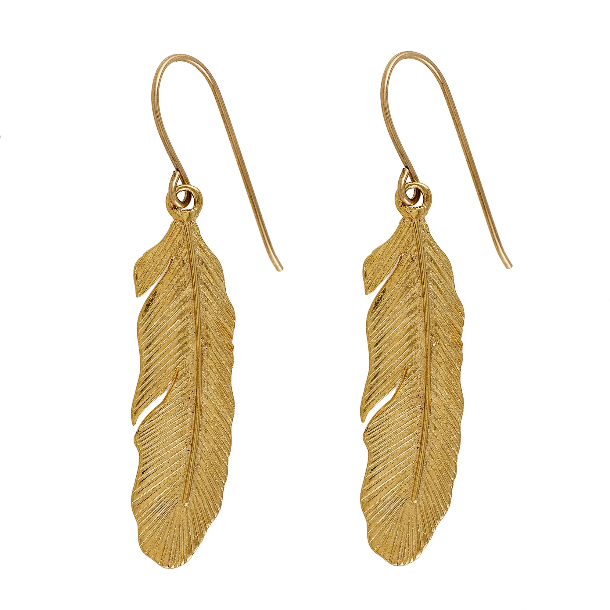 Gold Long Feather Dangle Earrings