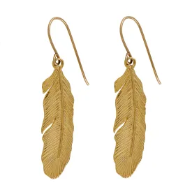 Gold Long Feather Dangle Earrings