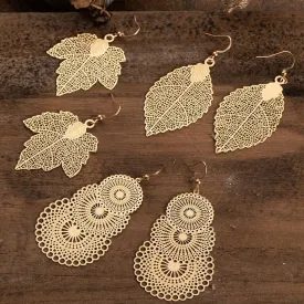 Golden Leaf Dangle Drop Earrings