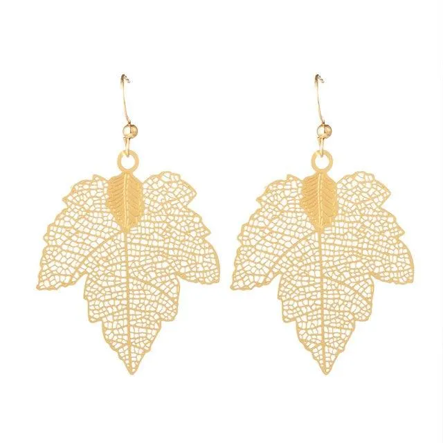 Golden Leaf Dangle Drop Earrings