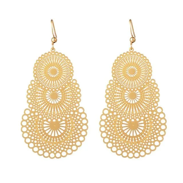 Golden Leaf Dangle Drop Earrings