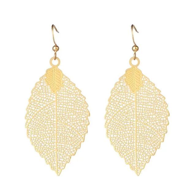 Golden Leaf Dangle Drop Earrings