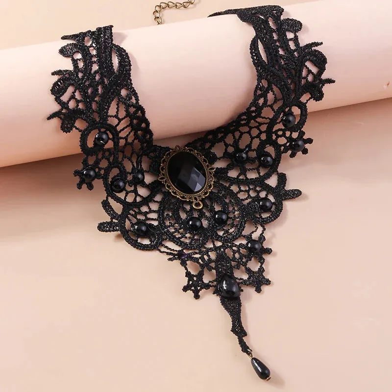 Gothic Victorian Black Lace Necklace