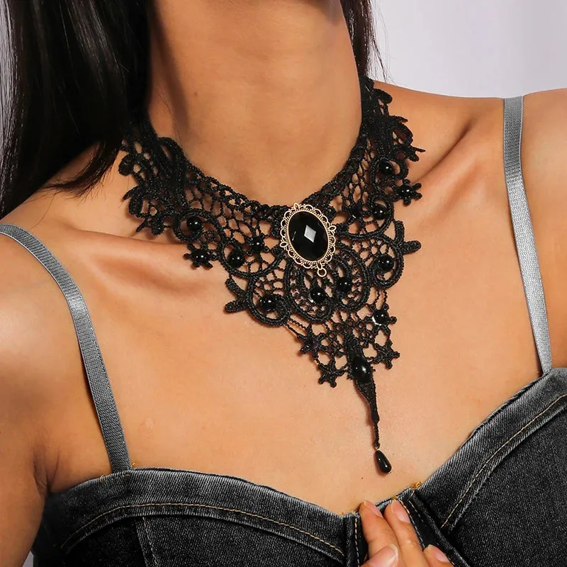 Gothic Victorian Black Lace Necklace