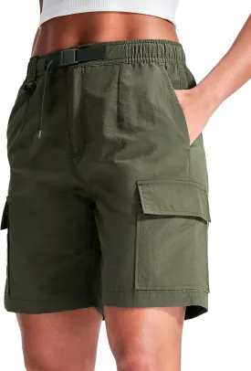 Haimont Women's 7 Inch Hiking Cargo Shorts with Belts Elastic Waist Nylon Quick Dry Water Resistant Camping Travel Trekking
