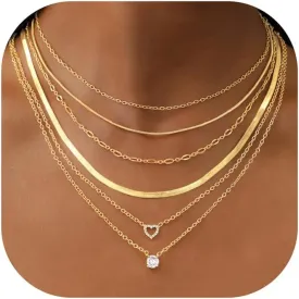 iF YOU 6 Pcs Gold Chokers Necklace Set for Women, 14k Gold Plated CZ Pendant Necklace, Trendy Dainty Snake Chain Layered Necklaces for Jewelry Gifts