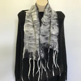 Immortal Kraft Hand Felted Black White Wool Scarf Unisex - OOAK