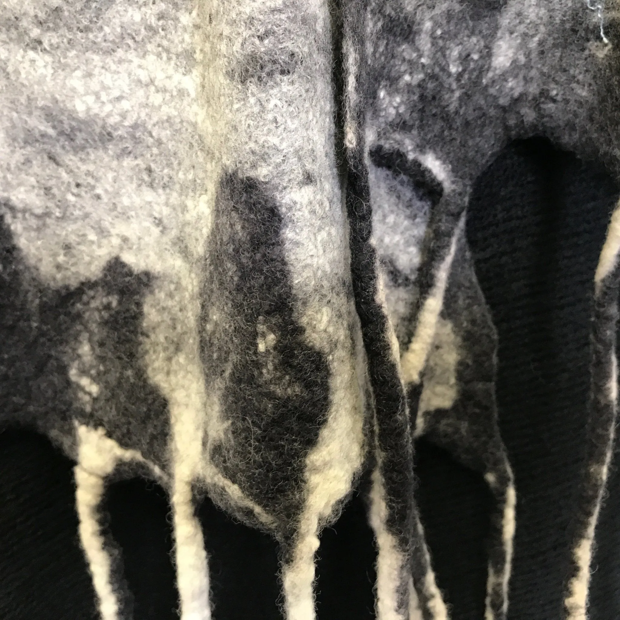 Immortal Kraft Hand Felted Black White Wool Scarf Unisex - OOAK