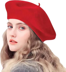 IZUS Women French Beret Hat Solid Artist Hat Wool Adult Beret Winter Warm Beanie Cap Fashion Ladies Men