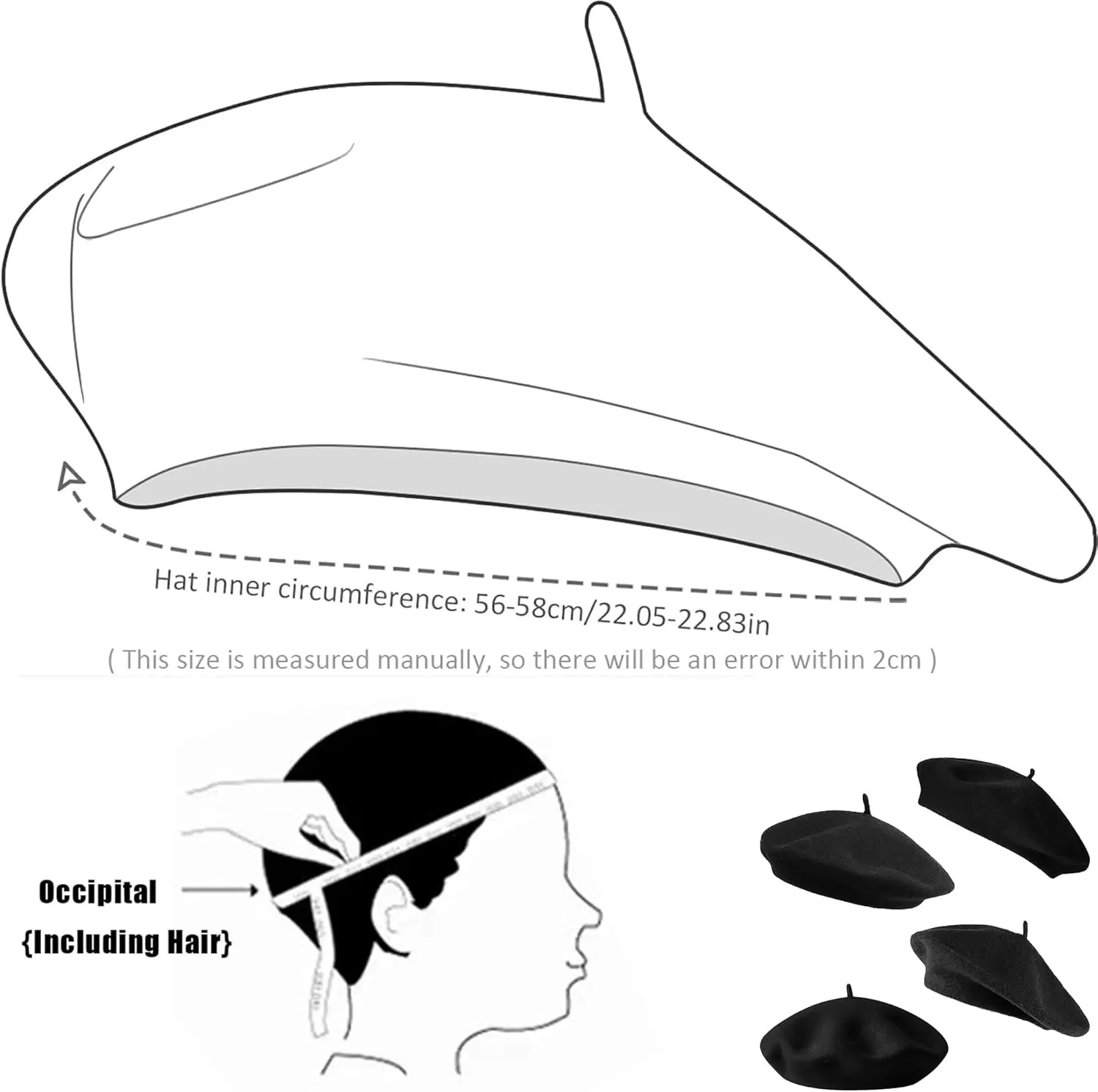 IZUS Women French Beret Hat Solid Artist Hat Wool Adult Beret Winter Warm Beanie Cap Fashion Ladies Men
