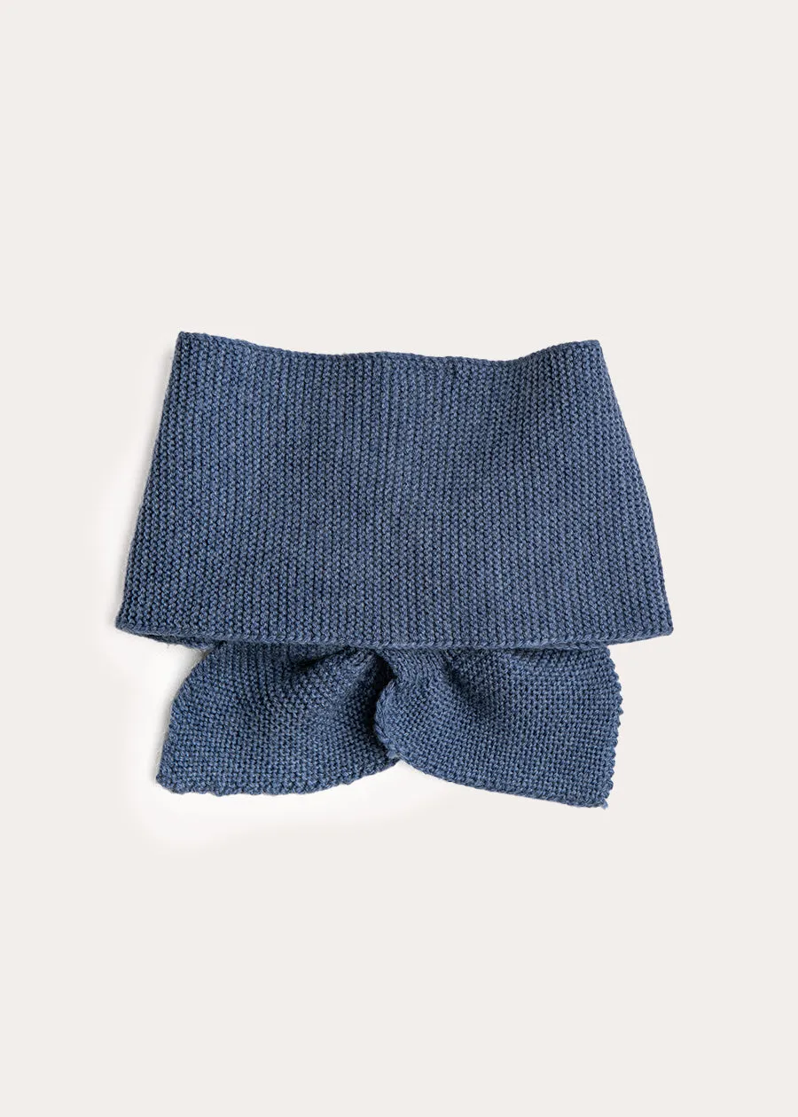 Knitted Merino Wool Winter Scarf in Blue (S-M)