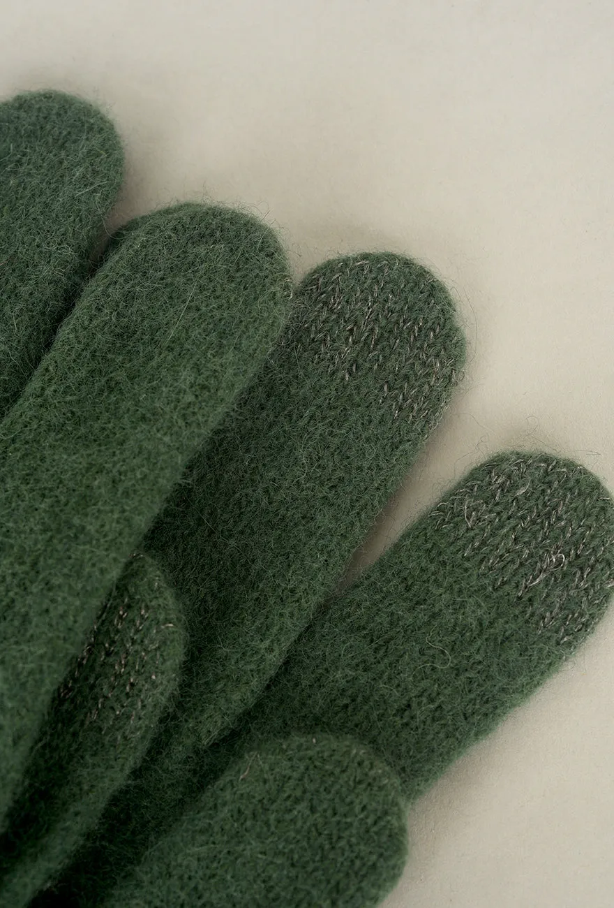 Leather Piped Wool & Angora Glove, Pino